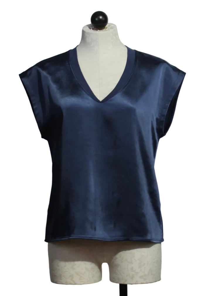 V-Neck Navy Cap Sleeve Top by Melissa Nepton
