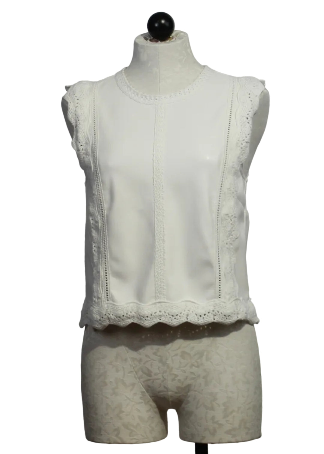 Cream colored Sleeveless Attie Top by Melissa Nepton with Crocheted Edging