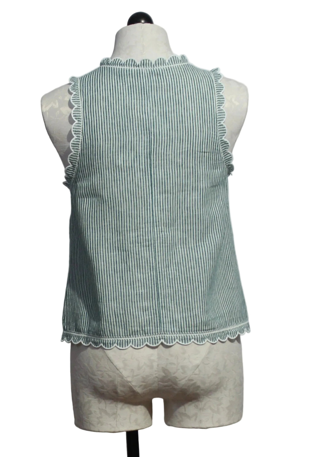 back view of Green and Off-White Sleeveless Pinstriped Zola Top by Melissa Nepton