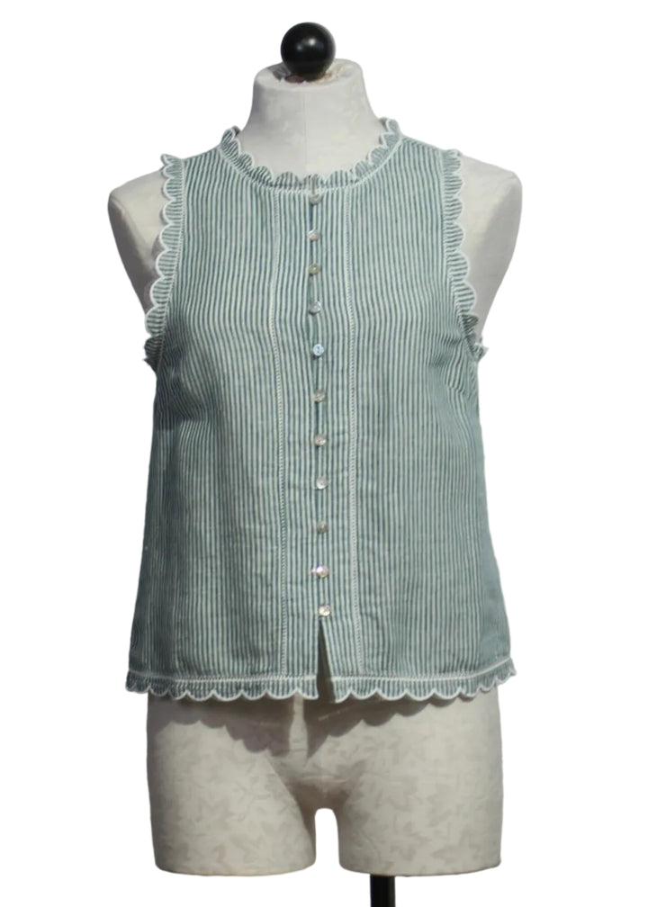 Green and Off-White Sleeveless Pinstriped Zola Top by Melissa Nepton