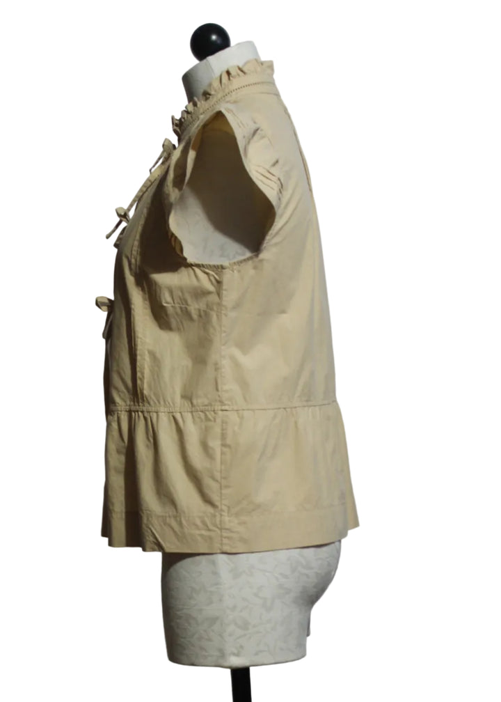 side view of Light  Beige Crissy Tie Front Top by Melissa Nepton