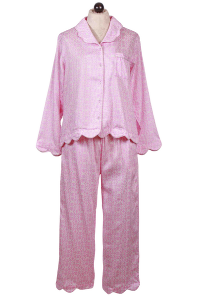 Scalloped Chintz Light Pink Long Pajama Two Piece Set by Laura Park Designs