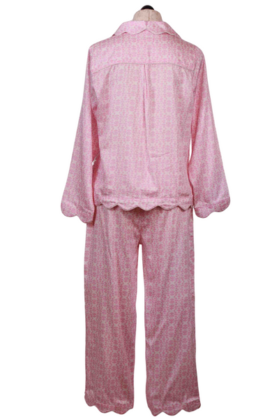 back view of Scalloped Chintz Light Pink Long Pajama Two Piece Set by Laura Park Designs