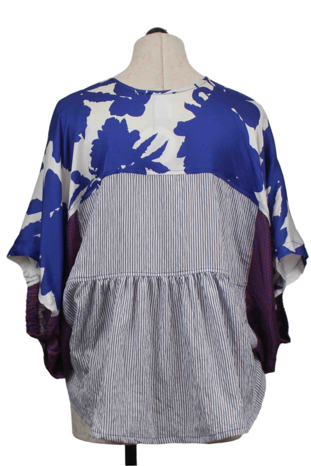 back view of Cerulean Mix Print V Neck Oversized Top by Alembika