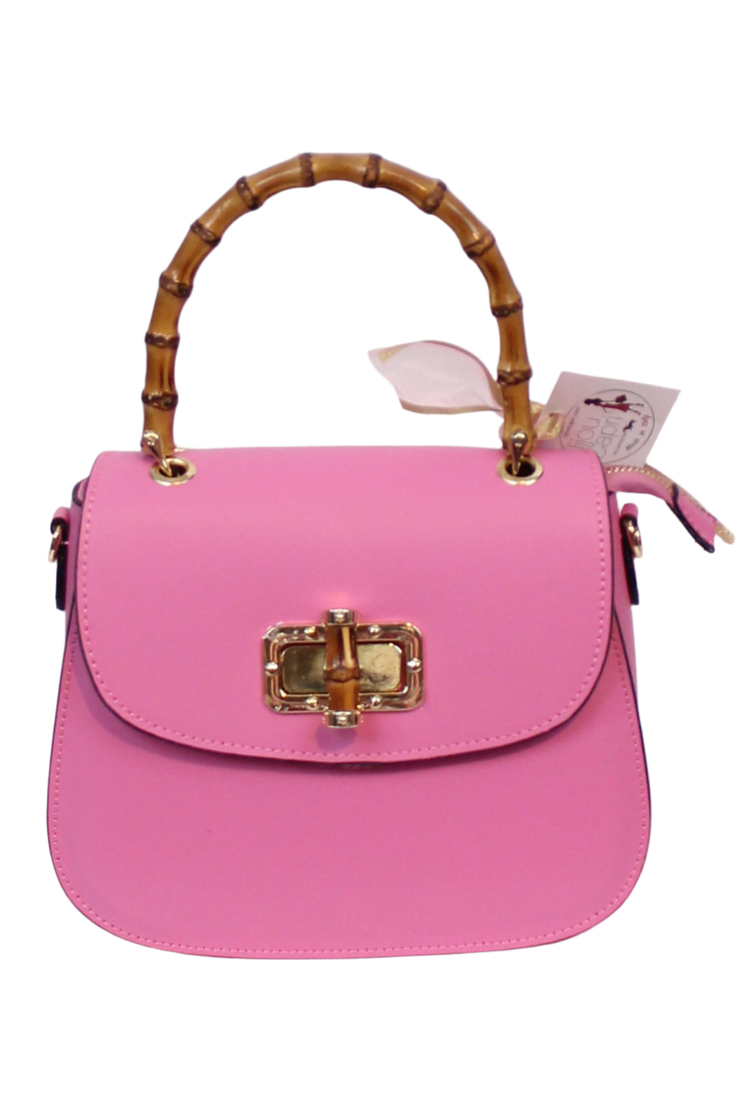 Fuschia Italian Leather Crossbody Bag with Bamboo Handles by Jijou Capri