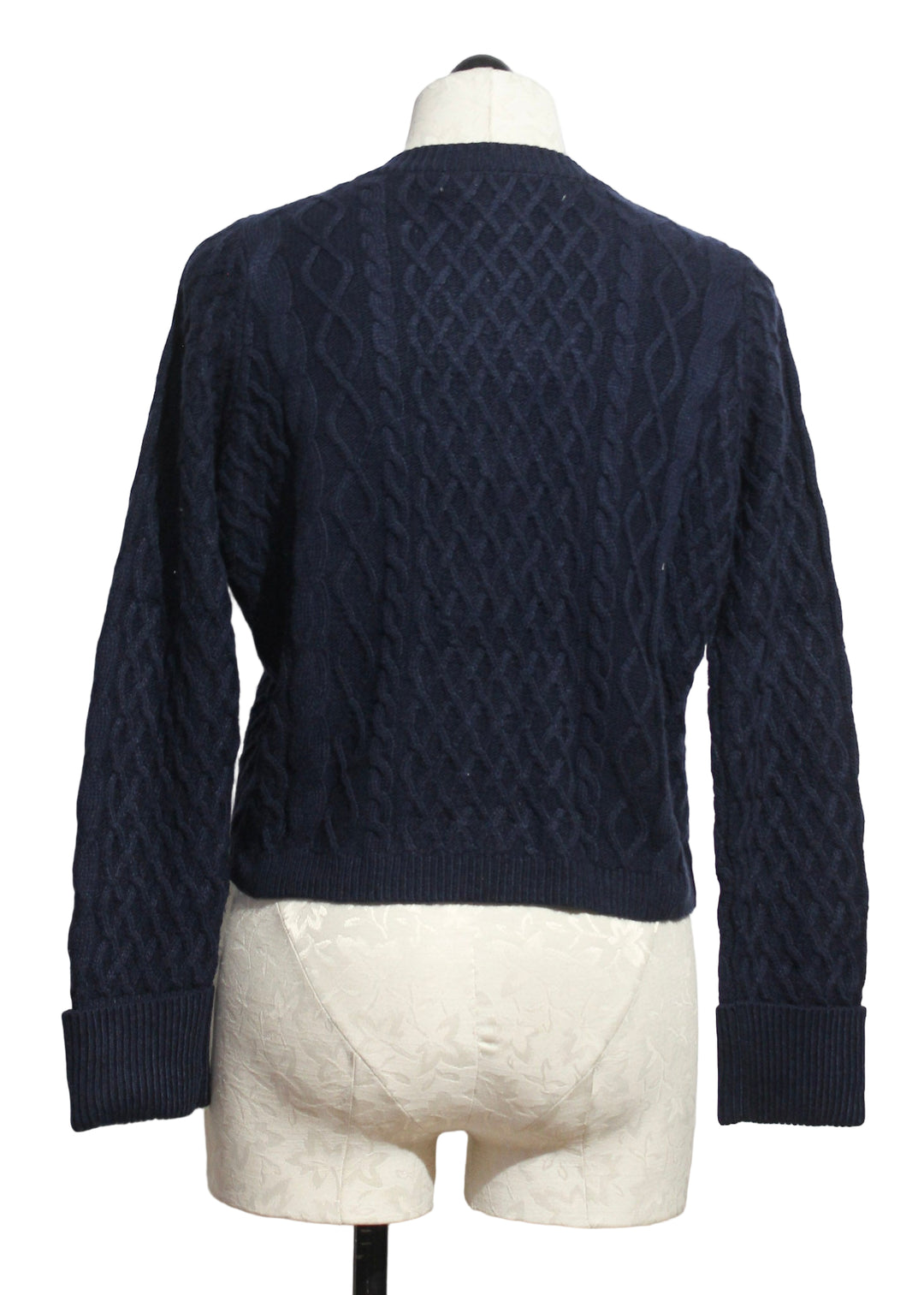 Back view of Navy Irish Knit Cardigan by Gretchen Scott