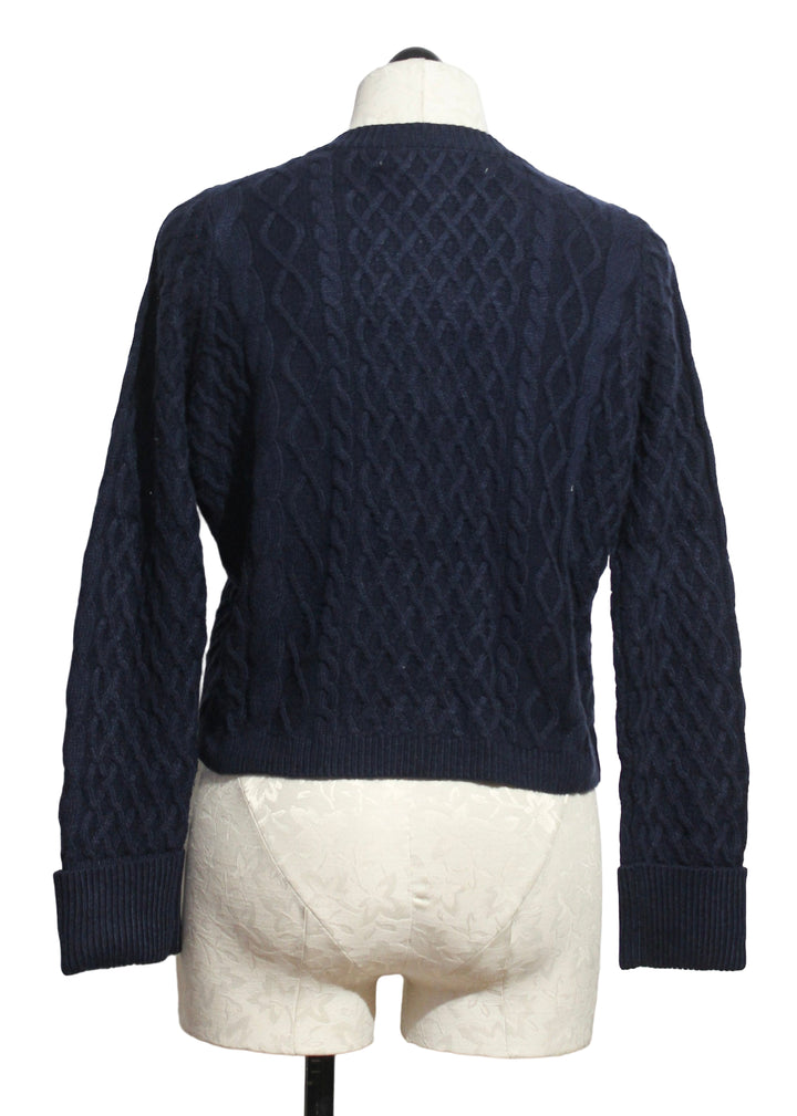 Back view of Navy Irish Knit Cardigan by Gretchen Scott