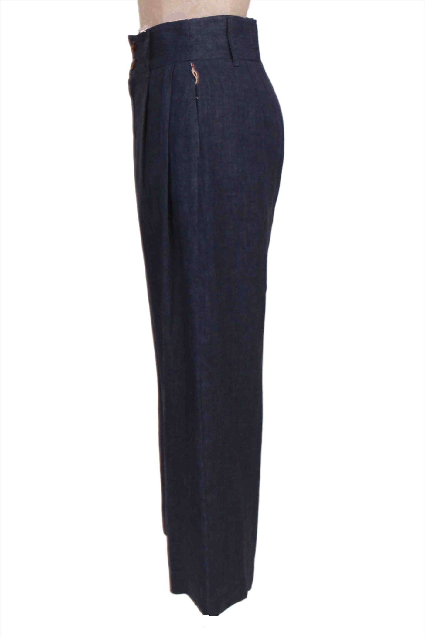 side view of Blue Linen Sadie Trousers by Fifteen Twenty