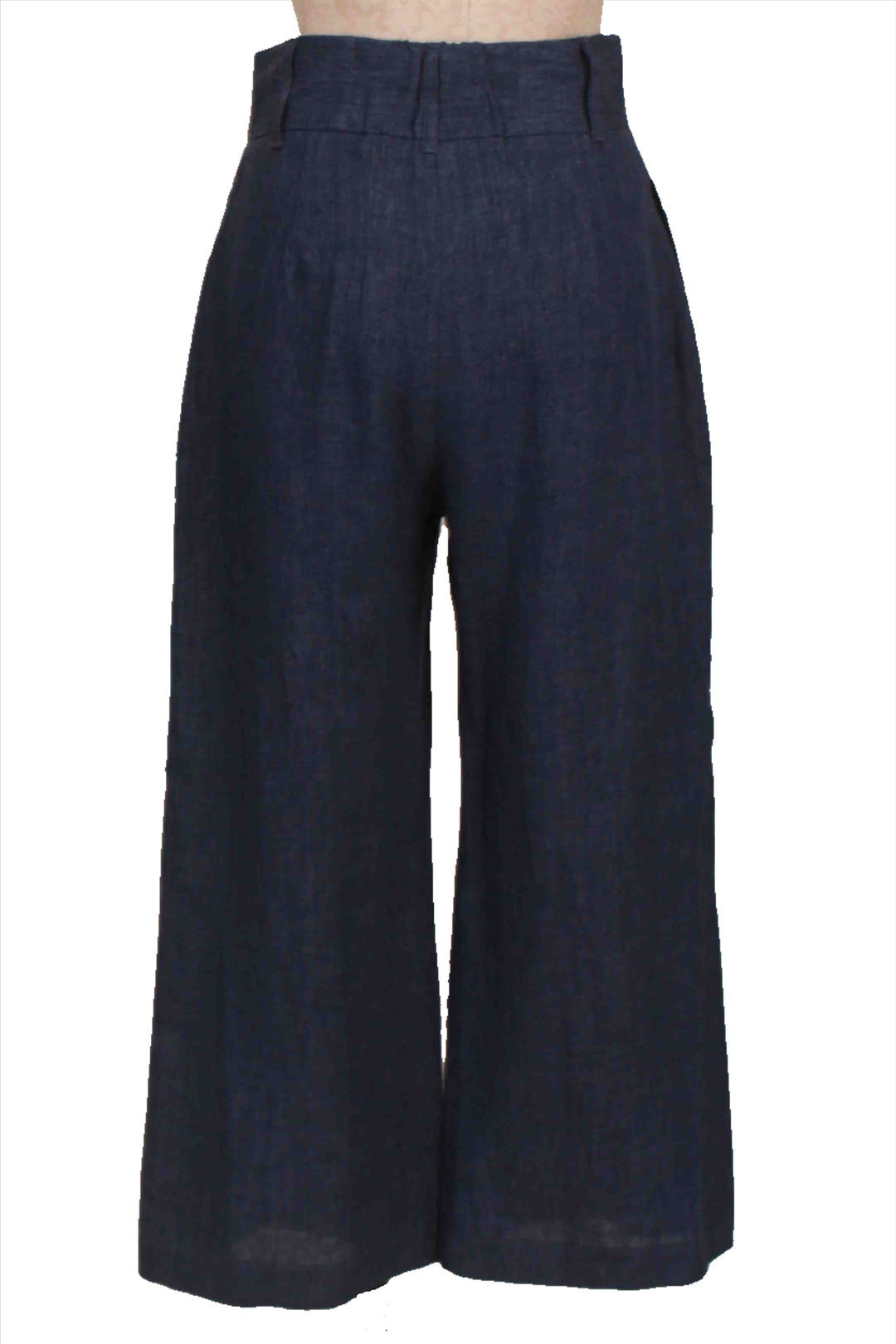 back view of Blue Linen Sadie Trousers by Fifteen Twenty