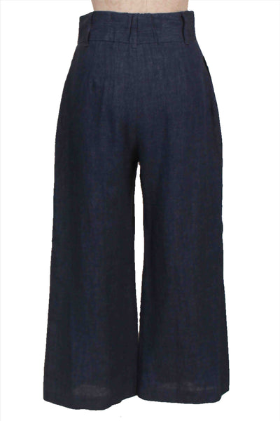 back view of Blue Linen Sadie Trousers by Fifteen Twenty