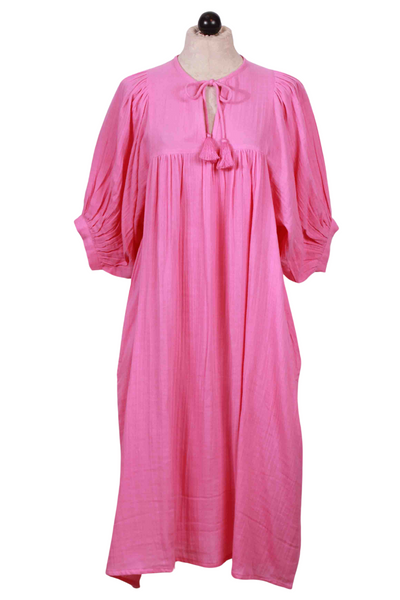 Azalea Pink Gauzy Cotton Tie Neck Saffron Dress by Mille