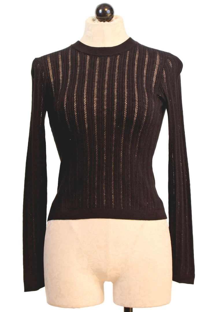 Black Long Sleeve Sarafina Pointelle Knit Top by Love the Label