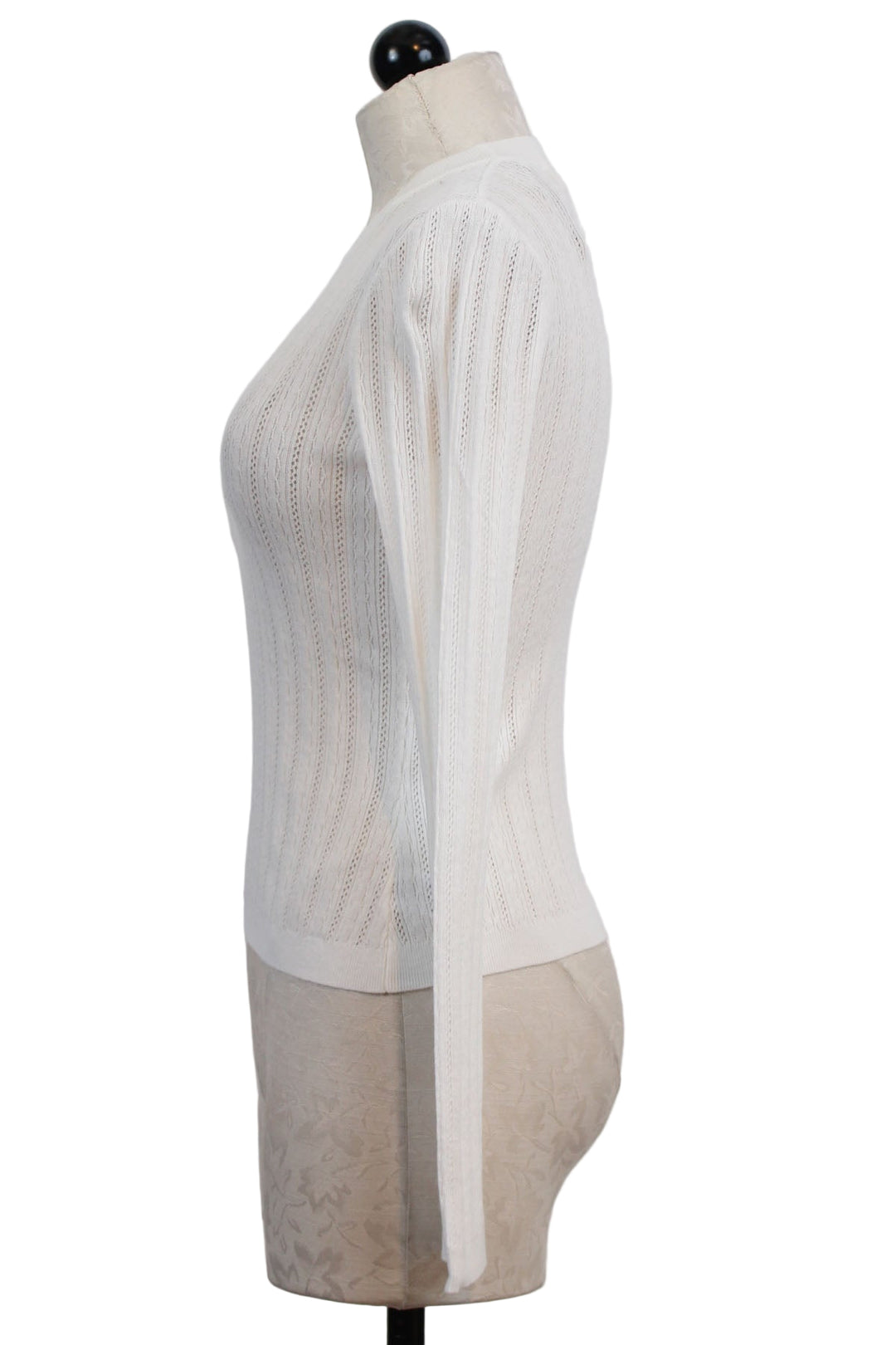 side view of Ivory Long Sleeve Sarafina Pointelle Knit Top by Love the Label
