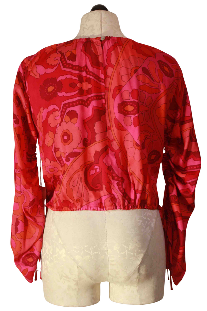 back view of Pink Atroni Print Satin Serafina Top by Fifteen Twenty