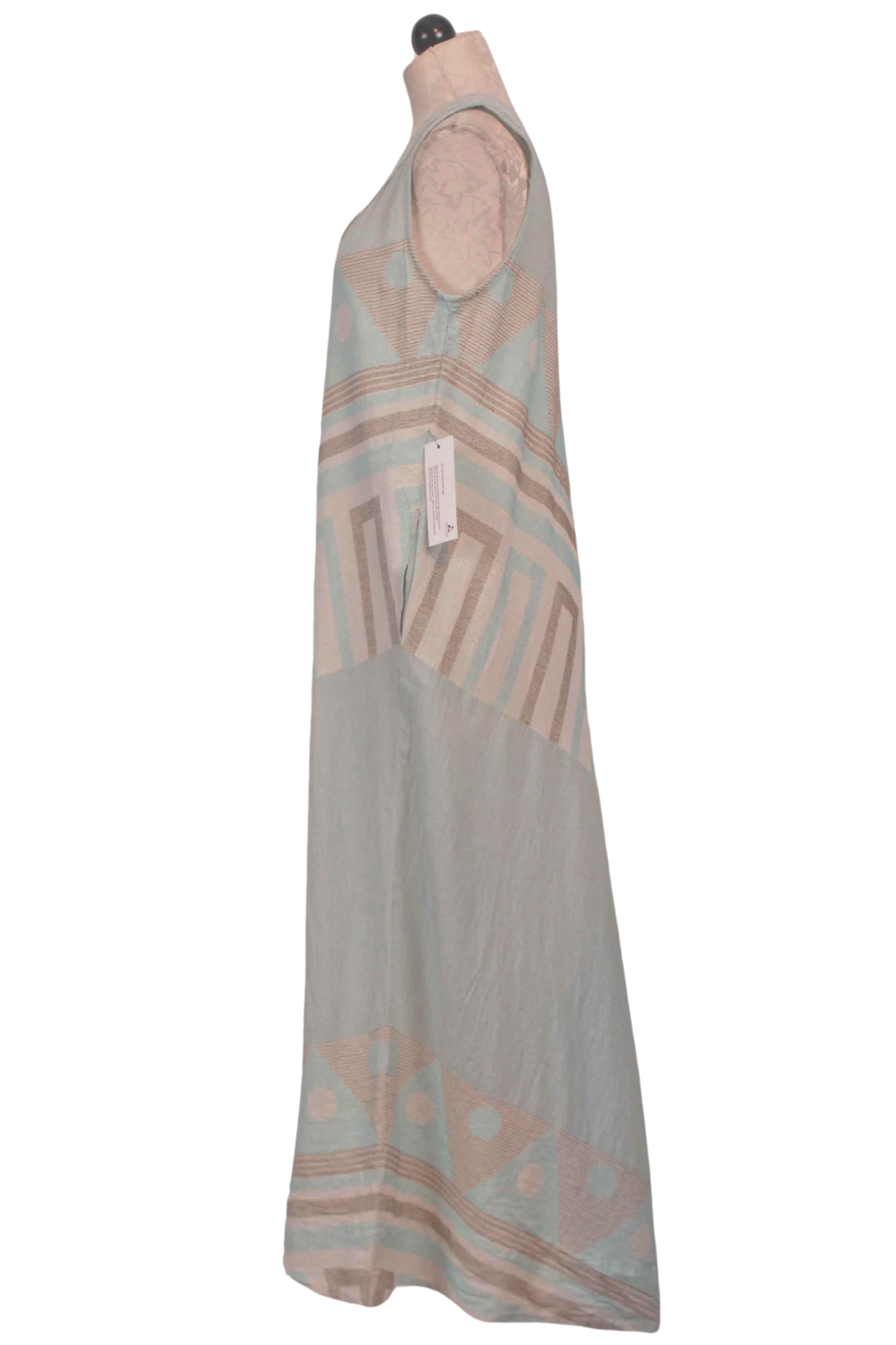 side view of Aqua Sleeveless V Neck Sifnos Maxi Dress by Pearl and Caviar
