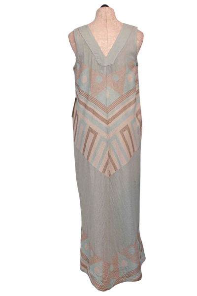 back view of Aqua Sleeveless V Neck Sifnos Maxi Dress by Pearl and Caviar