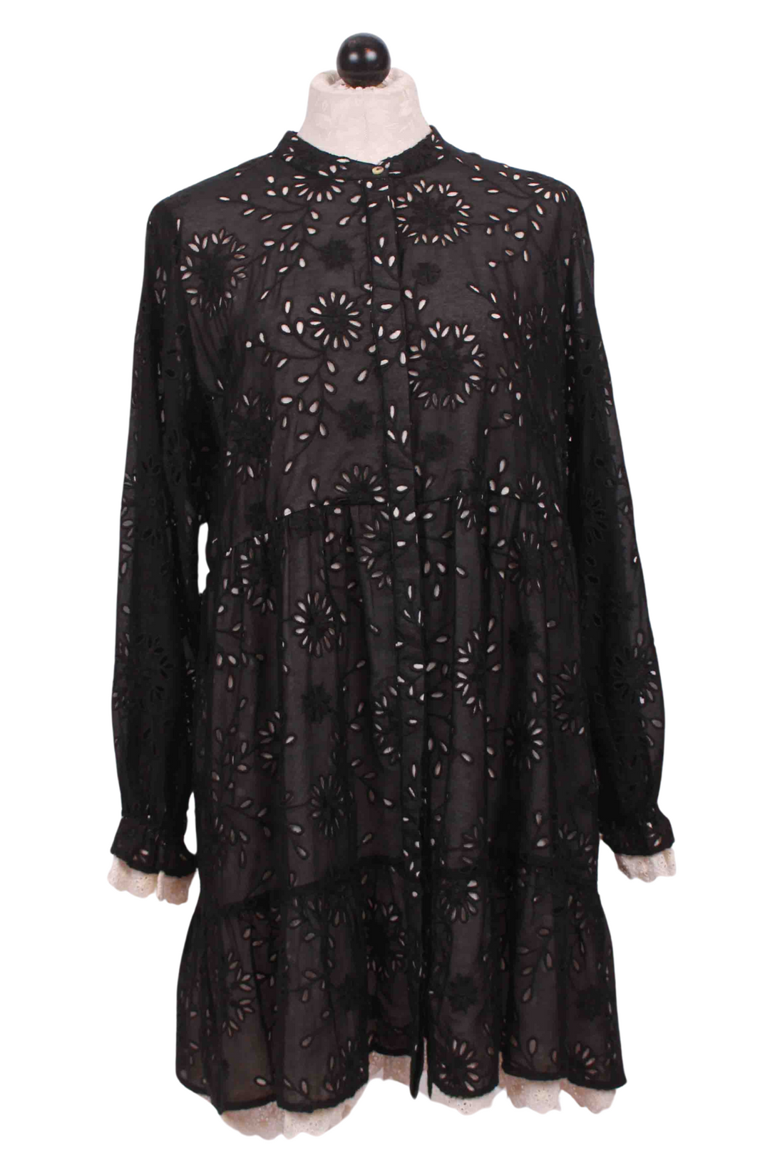 Black Skygazer Eyelet Silk Mini Dress by Johnny Was Jade Spring Collection