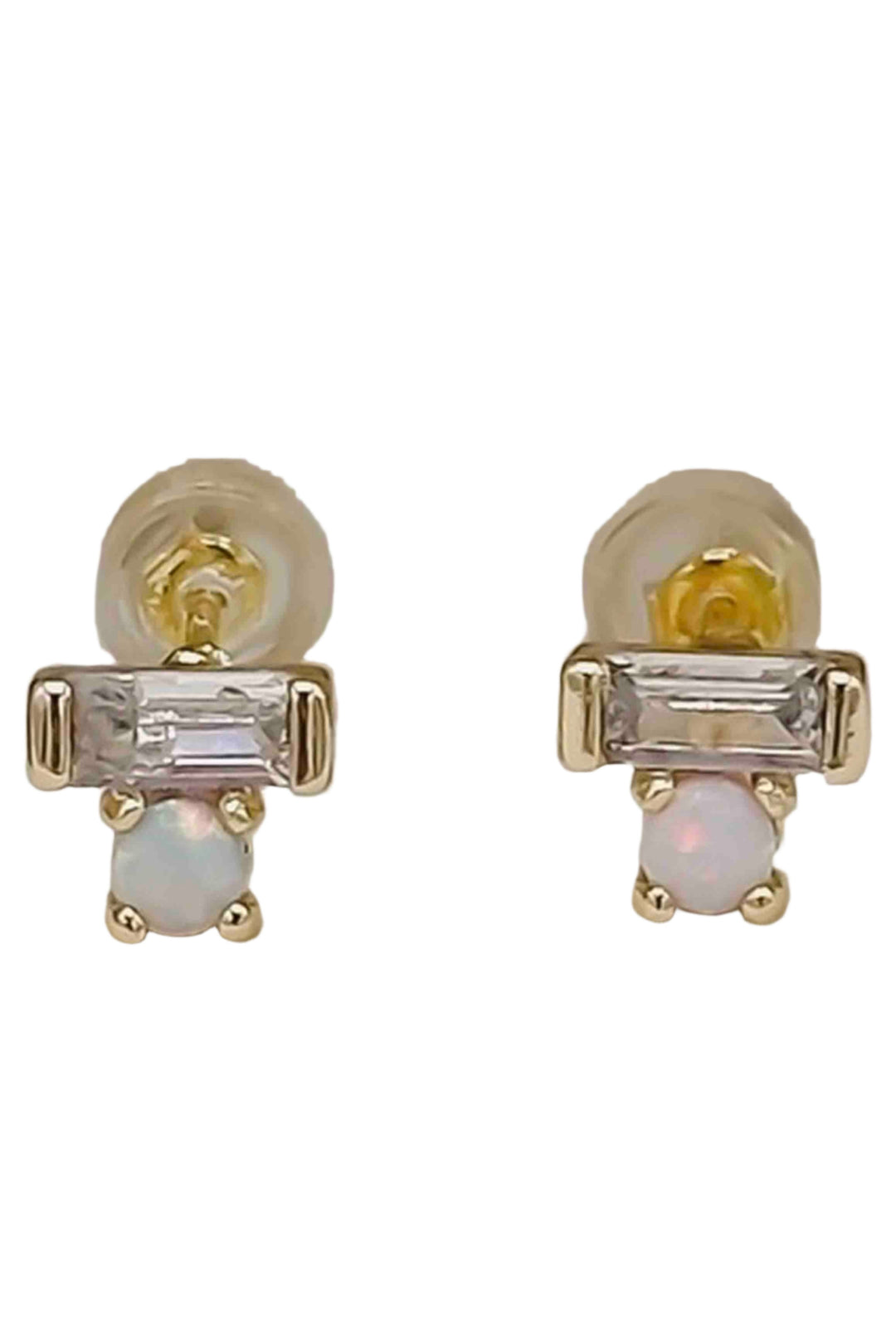 Sol White Opal Stud Earring by Jonesy Wood with a Baguette Cut CZ