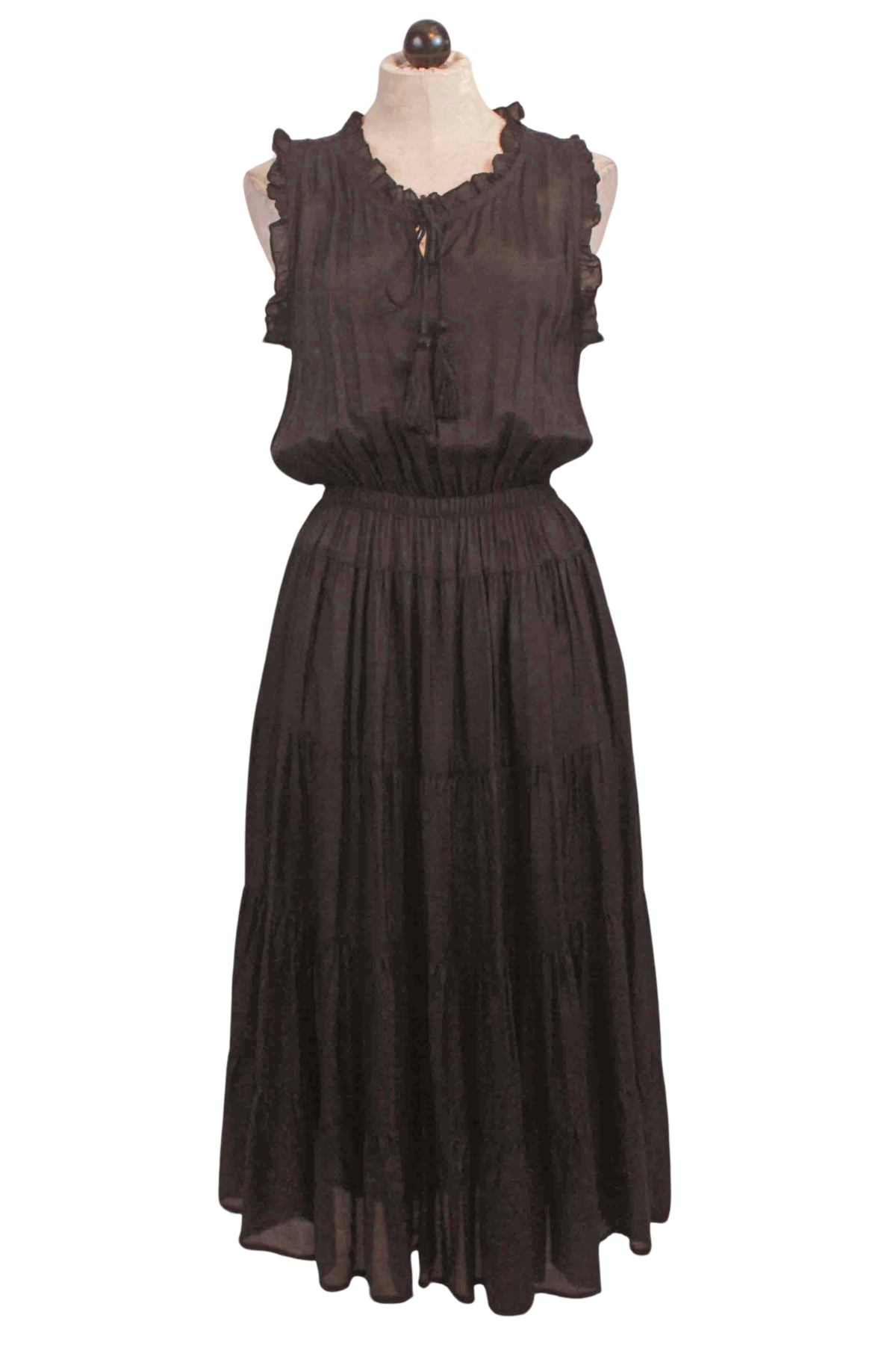 Black Sleeveless Tiered Sophia Dress by Naudic 
