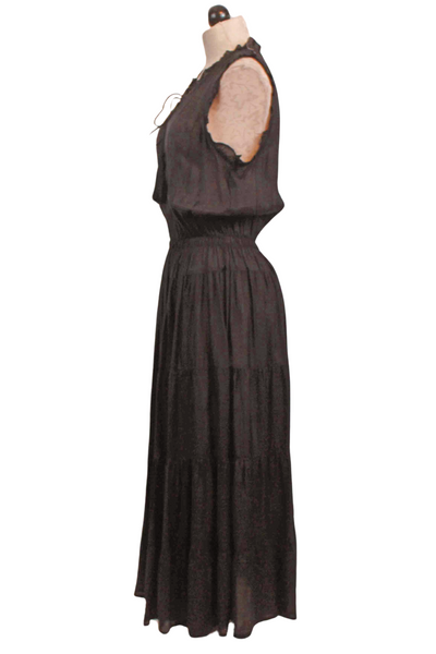 side view of Black Sleeveless Tiered Sophia Dress by Naudic