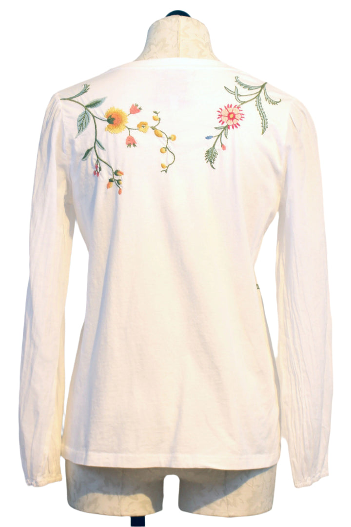 back view of white Sophie Mixed Media Long Sleeve Tee by Johnny Was