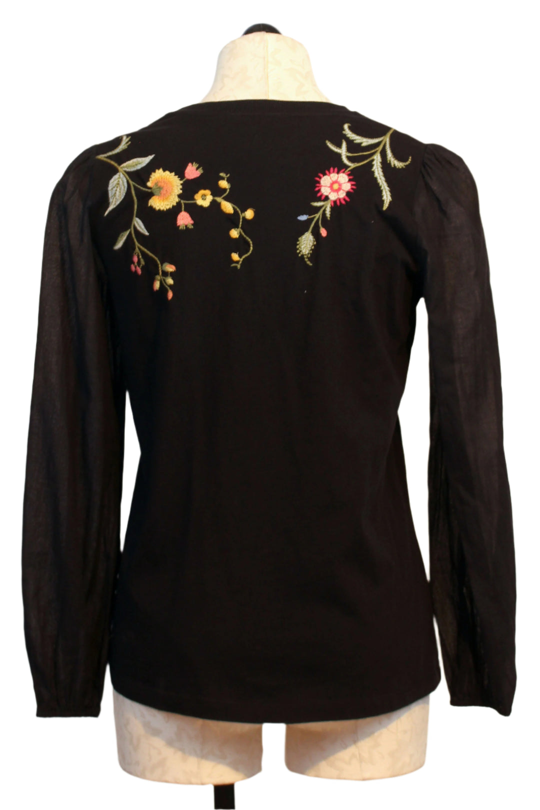 back view of black Sophie Mixed Media Long Sleeve Tee by Johnny Was