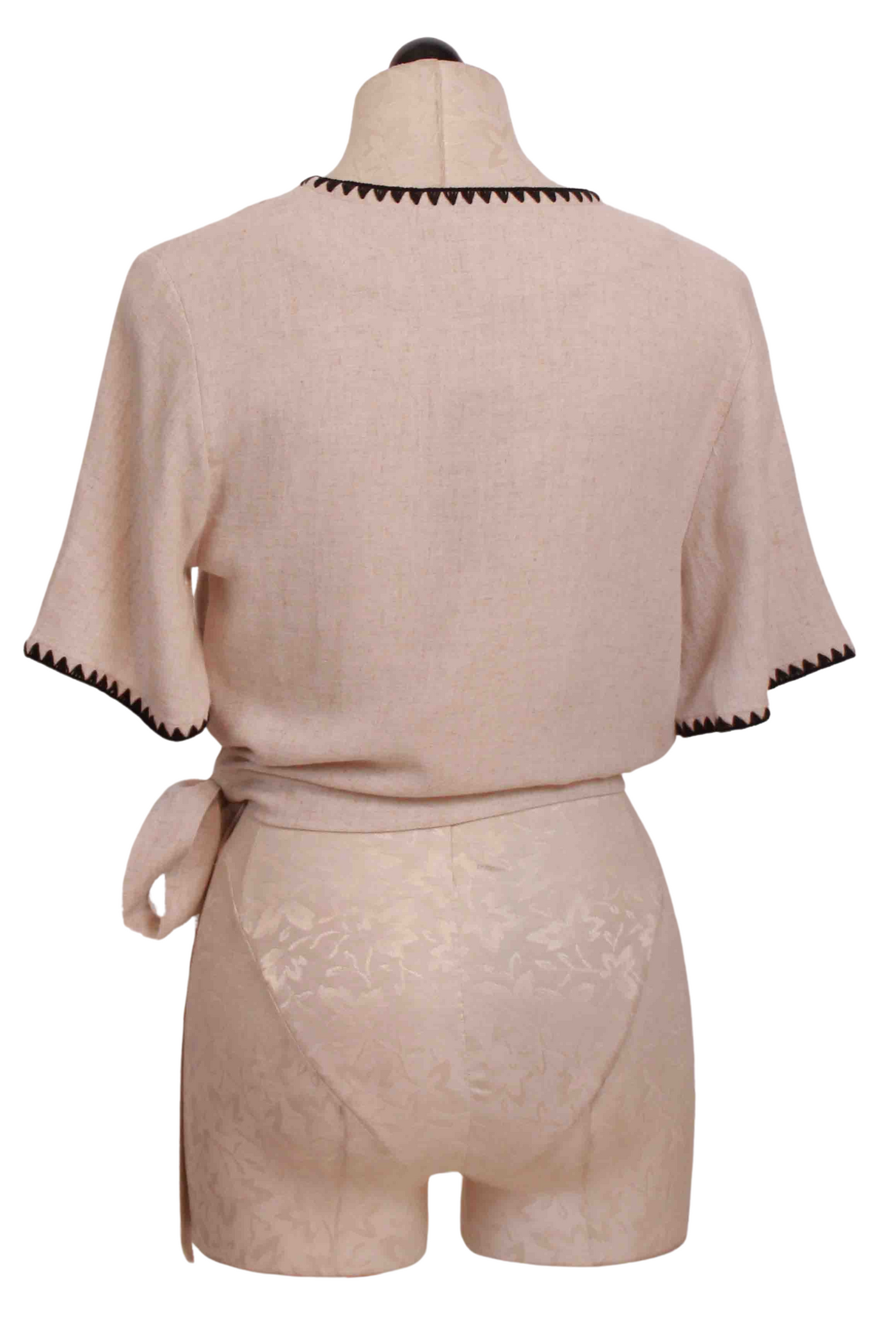 back view of Stone colored Stitch Edge Wrap Peplum by Apricot