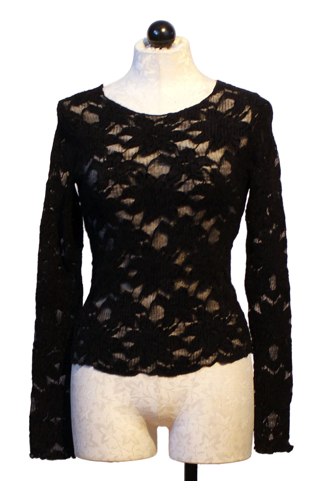 Black Flower Textured Stretch Top by Jessie Lui