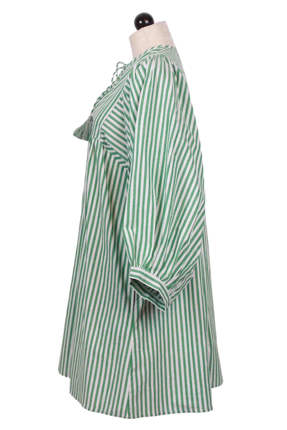 side view of Kelly Green and White Striped Daisy Dress by Mille