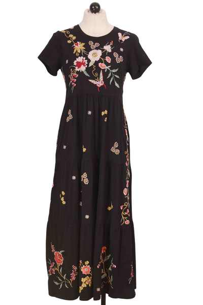 Black Embroidered Suki Cap Sleeve Maxi Dress by Johnny Was