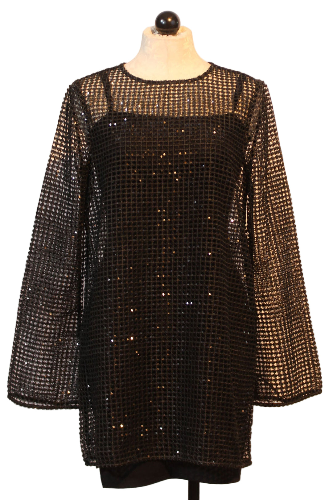 The Long-Sleeved Sweet Life Black Mesh Sequined Dress by Favorite Daughter