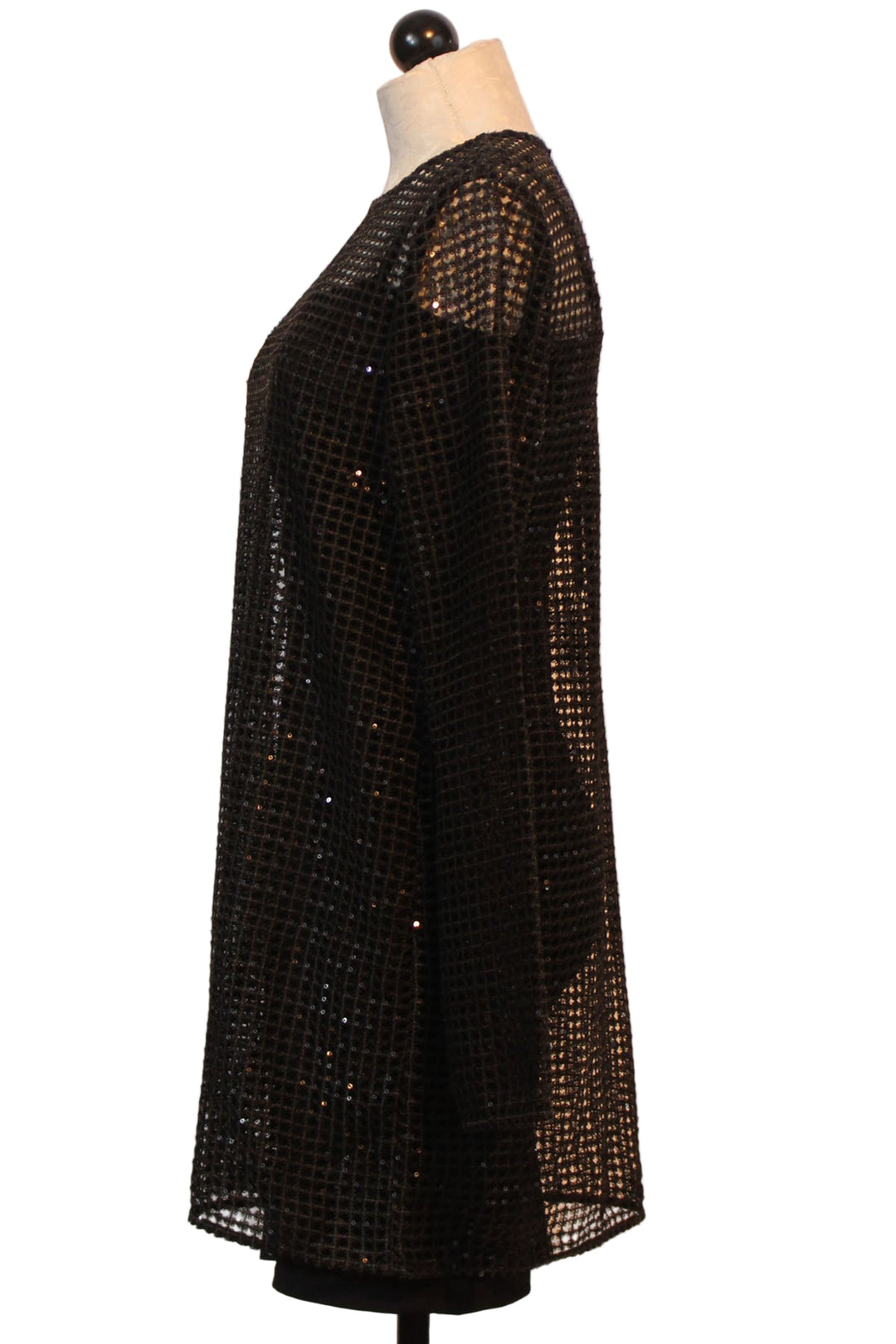 side view of The Long-Sleeved Sweet Life Black Mesh Sequined Dress by Favorite Daughter