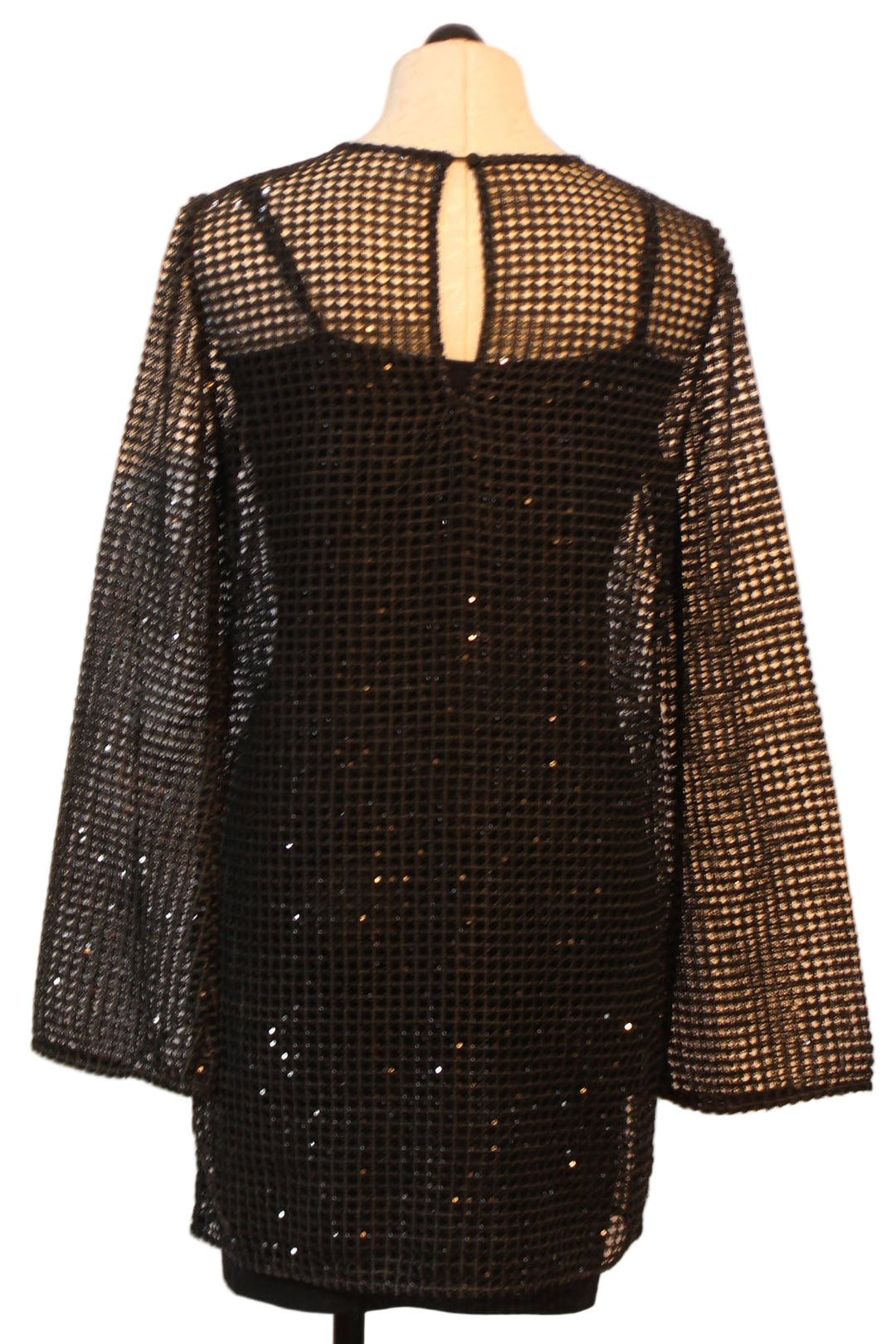 back view of The Long-Sleeved Sweet Life Black Mesh Sequined Dress by Favorite Daughter