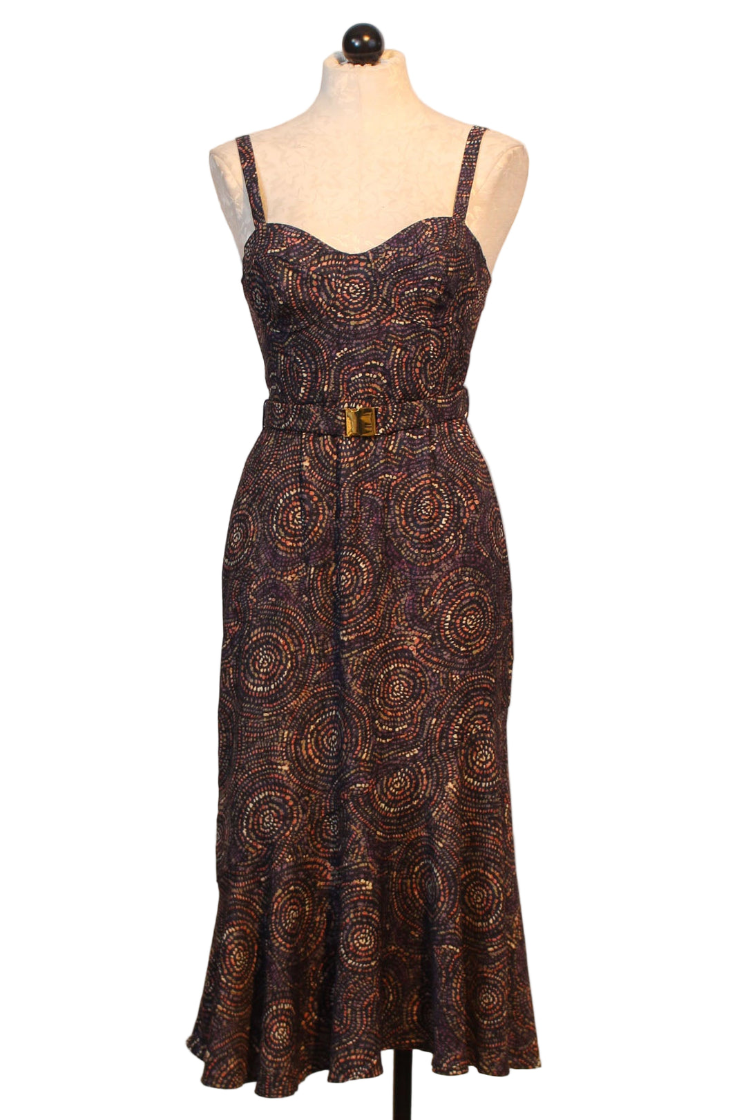 Navy Multi Speckled Swirls Belted Lydia Dress by Hutch