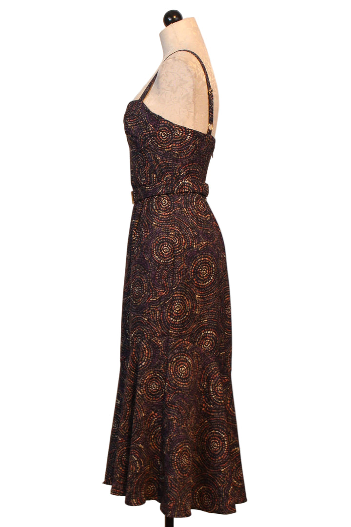 side view of Navy Multi Speckled Swirls Belted Lydia Dress by Hutch