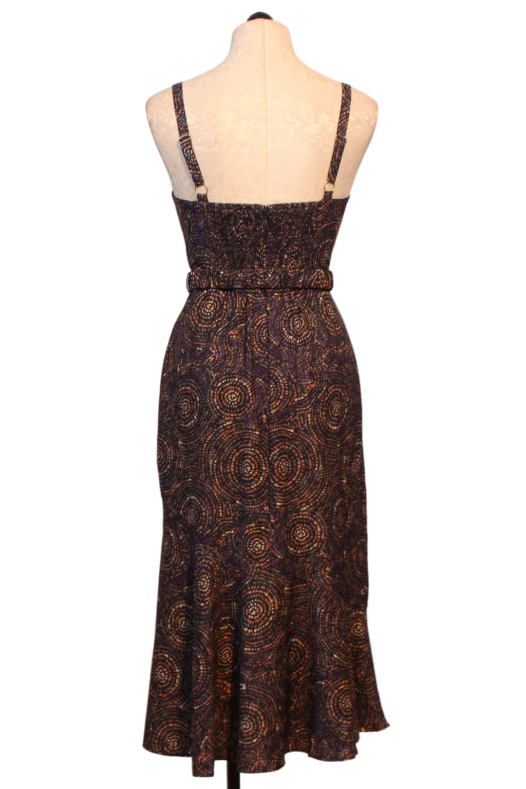 back view of Navy Multi Speckled Swirls Belted Lydia Dress by Hutch