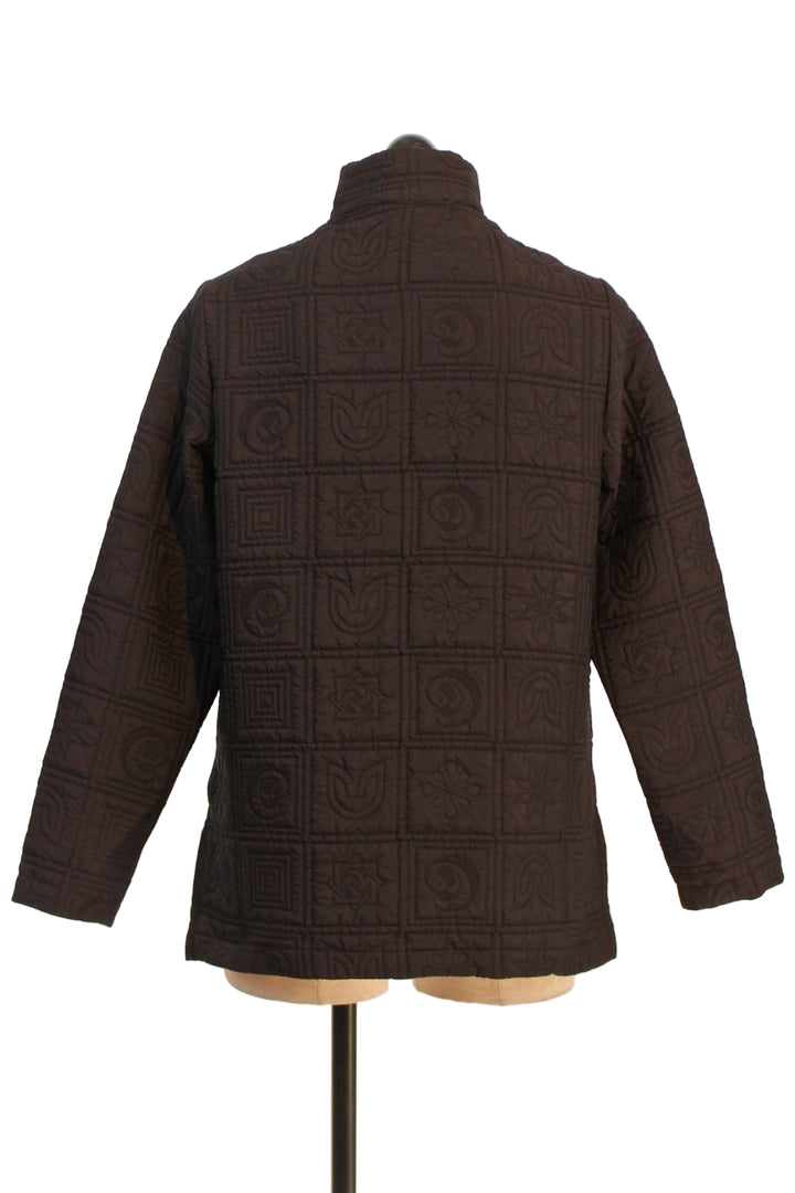 back view of Side View of Sylvia Jacket by Kozan with quilted Zodiac pattern