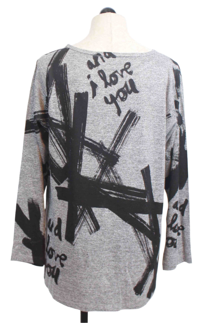 back view of Light Gray Long Sleeve "I Love You" Print Top by Inoah