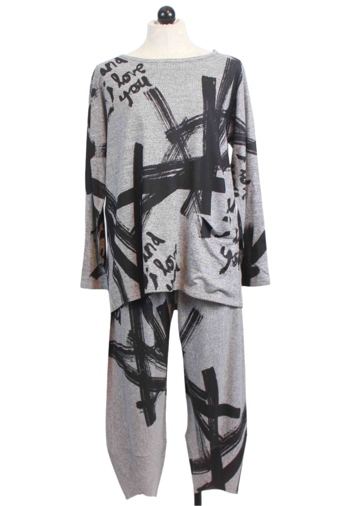 Light Gray Long Sleeve "I Love You" Print Top by Inoah with matching Inoah "I Love You" pant