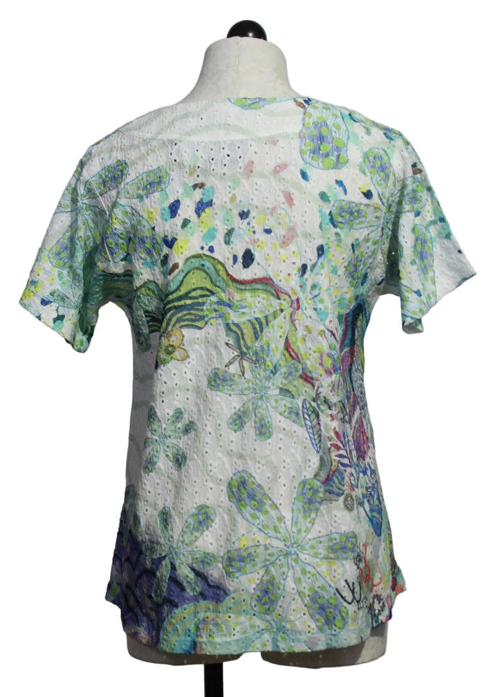 back view of The Happy Bloom Short Sleeve V Neck Top by Inoah 