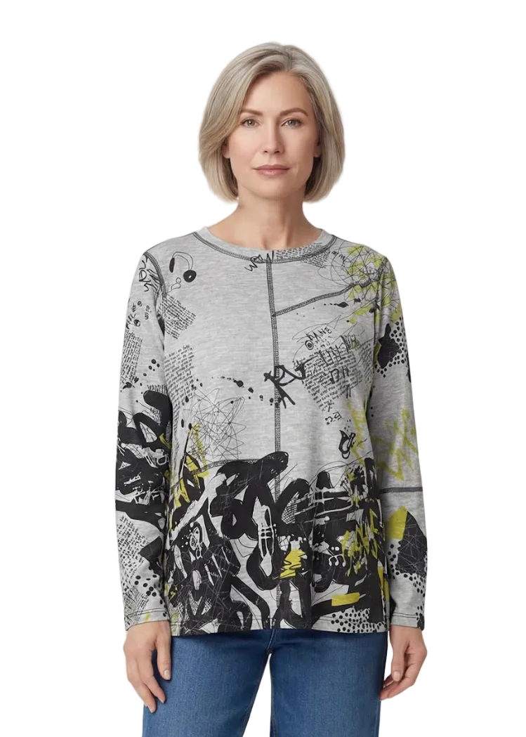 model wearing The Long Sleeve Jazz Music Print Top by Inoah 