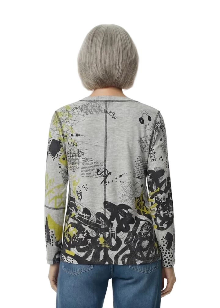 back view of model wearing The Long Sleeve Jazz Music Print Top by Inoah 