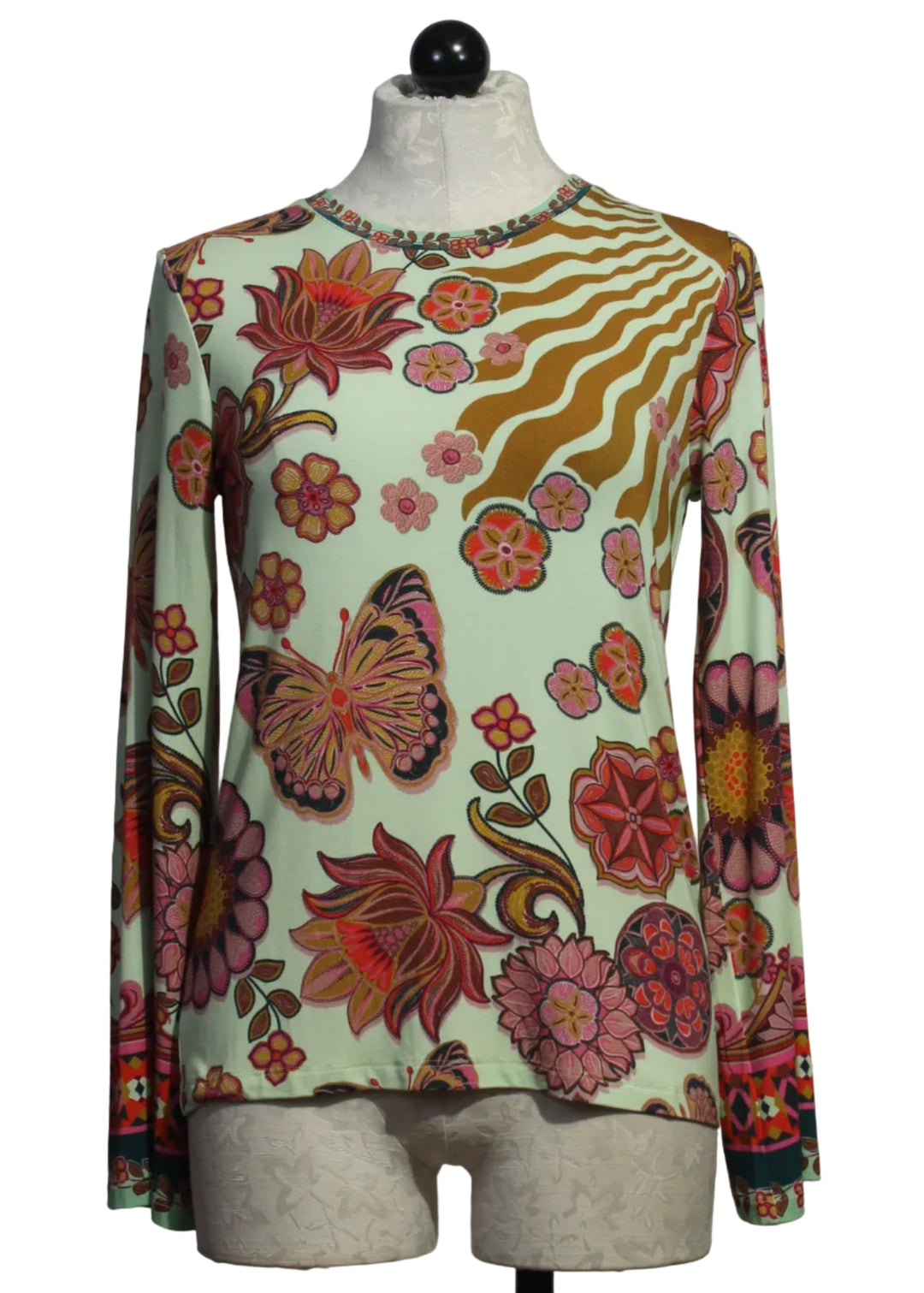 The Janie Favorite Flare Sleeve Crew Neck Tee by Johnny Was in the Endora Scarf print