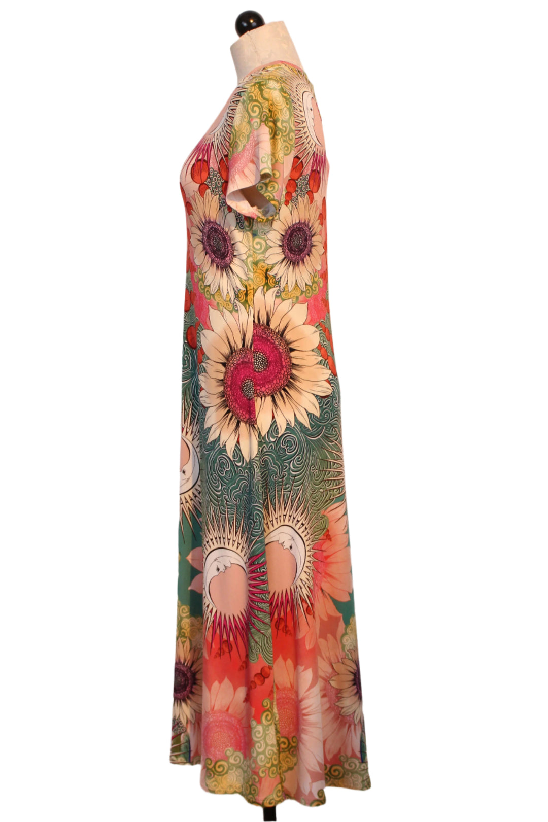 side view of The Janie Favorite Cap Sleeve Dress by Johnny Was in the Emily Print