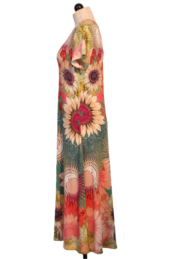 side view of The Janie Favorite Cap Sleeve Dress by Johnny Was in the Emily Print