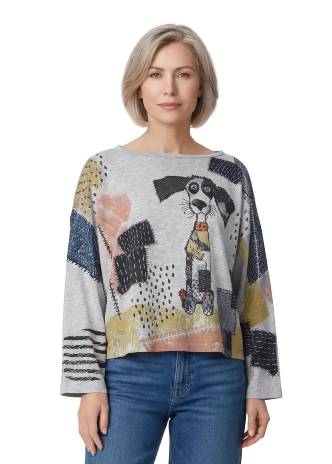 model wearing The Sir Pawchington Dolman Sleeve Boat Neck Top by Inoah 