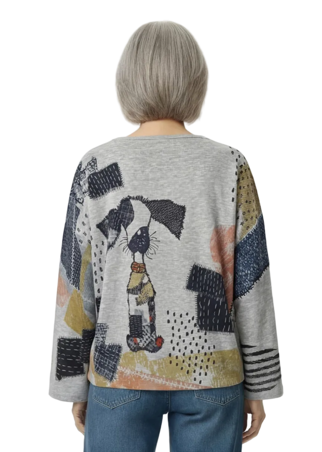 back view of model wearing The Sir Pawchington Dolman Sleeve Boat Neck Top by Inoah 