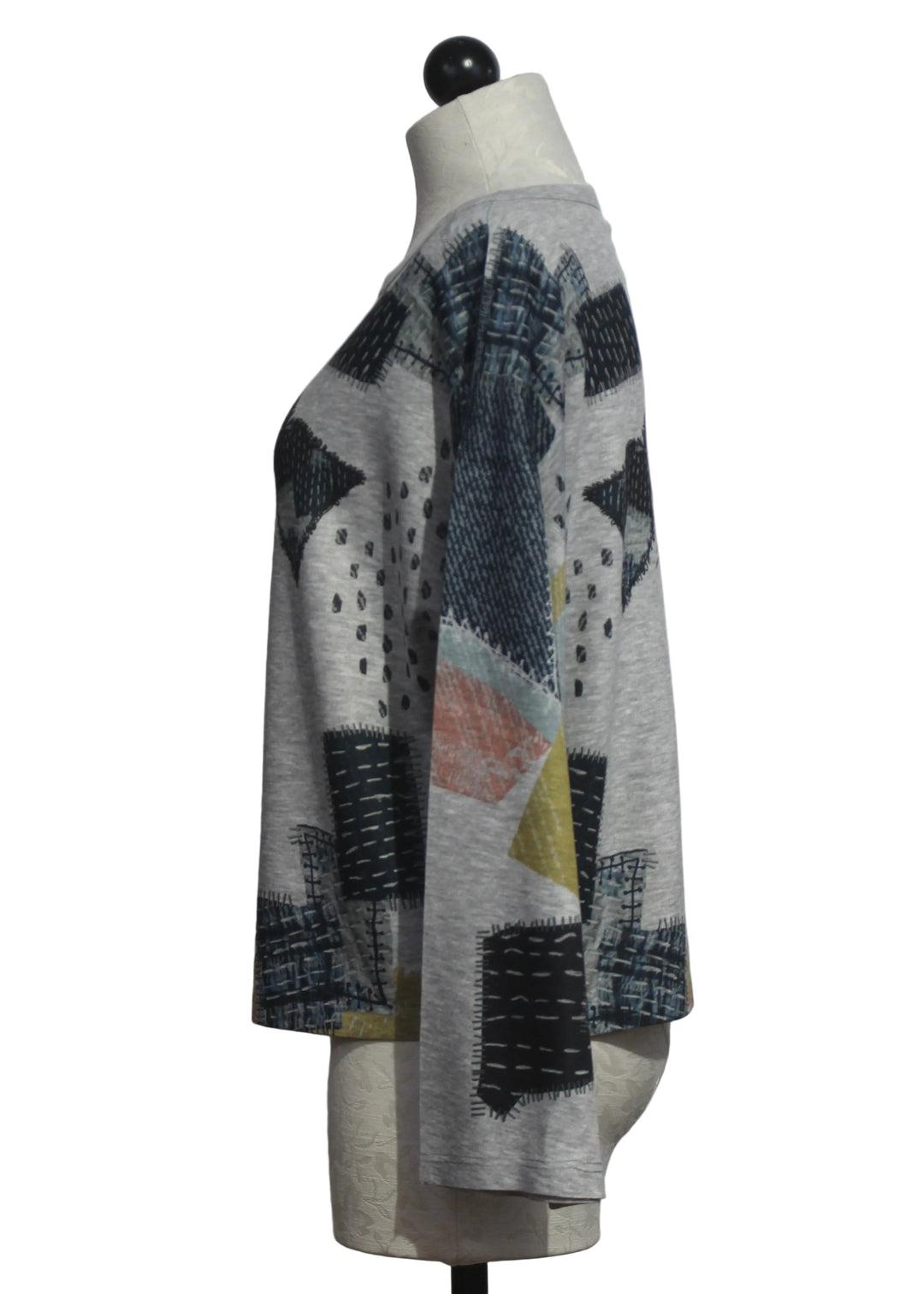 Side view of The Sir Pawchington Dolman Sleeve Boat Neck Top by Inoah 