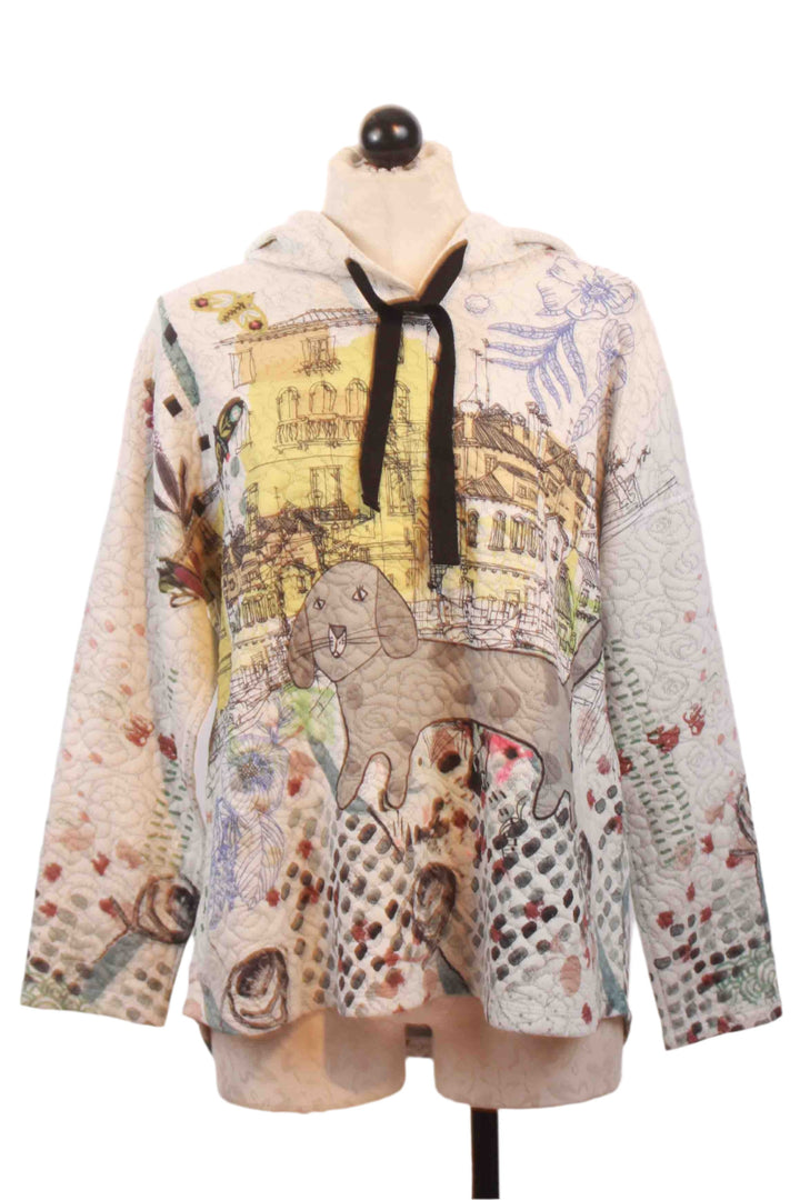 Cream colored Mei Mei Print Quilted Long Sleeve Hoodie by Inoah