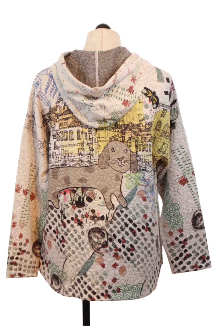 back view of Cream colored Mei Mei Print Quilted Long Sleeve Hoodie by Inoah